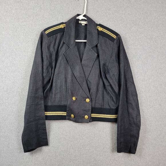 Vtg Cristina Maxx 100% Linen Black Gold LS Button Up Cropped Jacket Women's 8 - Picture 1 of 13